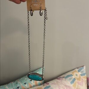 Turquoise and Silver Necklace and Earrings Set